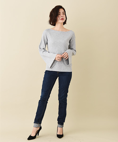 Luz Llena (philter)（ラズレナ　フィルター）の「リブ編みボートネックニットトップス（ニット/セーター・レディース・ネイビー/アイボリー/グレー・MEDIUM）」の15枚目の写真