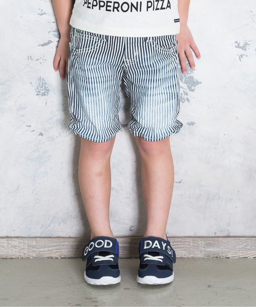 BREEZE（ブリーズ）の「しわ加工ハーフパンツ 5分丈（デニムパンツ・キッズ・ブルー/ストライプ/サックスブルー・95/140/80/110/130/90/100/120）」の3枚目の写真