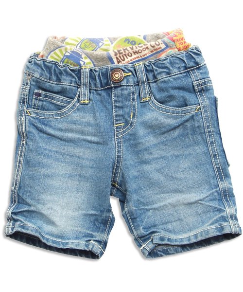 BREEZE（ブリーズ）の「しわ加工ハーフパンツ 5分丈（デニムパンツ・キッズ・ブルー/ストライプ/サックスブルー・95/140/80/110/130/90/100/120）」の2枚目の写真