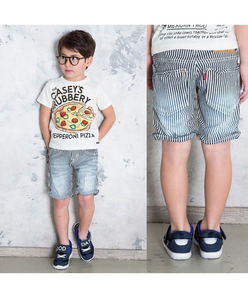 BREEZE（ブリーズ）の「しわ加工ハーフパンツ 5分丈（デニムパンツ・キッズ・ブルー/ストライプ/サックスブルー・95/140/80/110/130/90/100/120）」の12枚目の写真