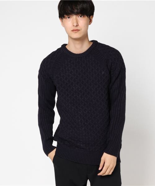 CUSTOM CULTURE(カスタムカルチャー)の「【CUSTOM CULTURE】 5GG バスケット編みクルーネックニット(ニット/セーター・メンズ・トップグレー/カーキ/ネイビー・3/2)」の2枚目の写真