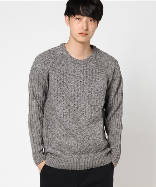 CUSTOM CULTURE(カスタムカルチャー)の「【CUSTOM CULTURE】 5GG バスケット編みクルーネックニット(ニット/セーター・メンズ・トップグレー/カーキ/ネイビー・3/2)」の3枚目の写真