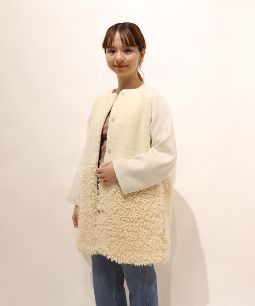 flower(フラワー)の「マイファーコート(ムートンコート・レディース・ホワイト/ブラウン・FREE)」の2枚目の写真