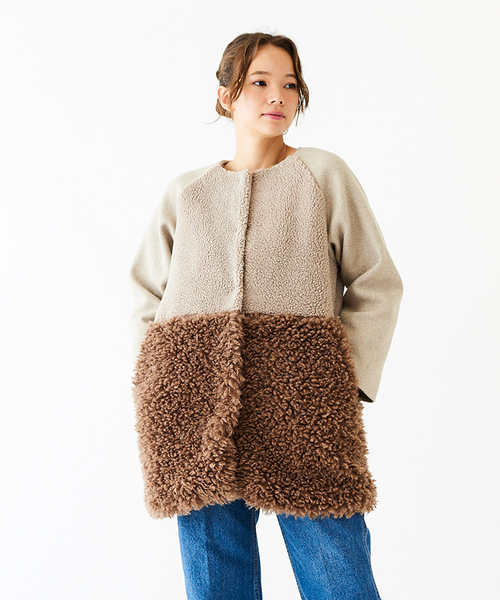 flower(フラワー)の「マイファーコート(ムートンコート・レディース・ホワイト/ブラウン・FREE)」の6枚目の写真