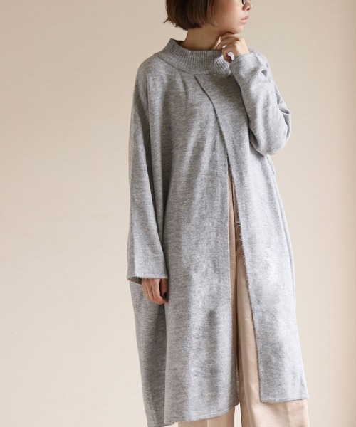 HER CLOSET（ハークローゼット）の「【HERCLOSET】ヤクライクフロントスリットロングニット（ワンピース・レディース・チャコールグレー/ブラック/ネイビー/ブラウン/カーキ/アイボリー/杢グレー/ベージュ系その他/ワイン・M）」の5枚目の写真