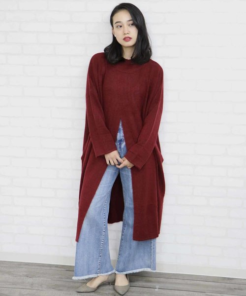 HER CLOSET（ハークローゼット）の「【HERCLOSET】ヤクライクフロントスリットロングニット（ワンピース・レディース・チャコールグレー/ブラック/ネイビー/ブラウン/カーキ/アイボリー/杢グレー/ベージュ系その他/ワイン・M）」の9枚目の写真