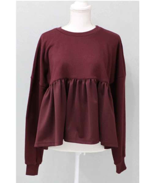 M y u(ミュー)の「裾フレア裏毛プルオーバー(Tシャツ/カットソー・レディース・ブラック/カーキ/ボルドー/パープル/グレイッシュベージュ/アイボリー/グレー/サックスブルー・M)」の11枚目の写真