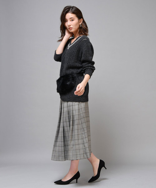 un dix cors（アンディコール）の「チェックラップスカート（スカート・レディース・ベージュ/チャコールグレー・FREE）」の18枚目の写真