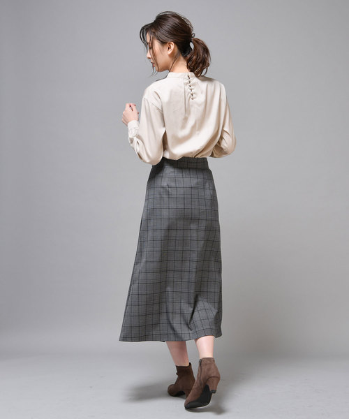 un dix cors（アンディコール）の「チェックラップスカート（スカート・レディース・ベージュ/チャコールグレー・FREE）」の13枚目の写真