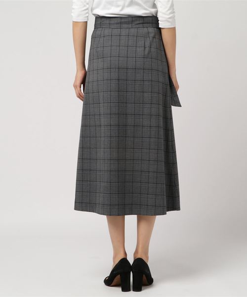 un dix cors（アンディコール）の「チェックラップスカート（スカート・レディース・ベージュ/チャコールグレー・FREE）」の4枚目の写真