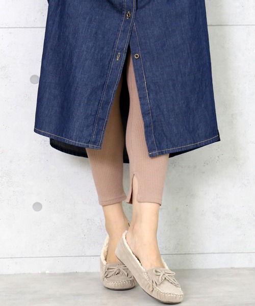 CHARM BERRY TIC（チャームベリーチック）の「スリット入りリブレギンス（レギンス/スパッツ・レディース・ブラック/グレー/カーキ/ライトグレー/アイボリー/グレイッシュベージュ/ベージュ/ブラウン/キャメル・S～Ｍ/M～Ｌ/M-L/S-M）」の9枚目の写真