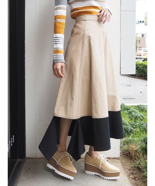 MURUA（ムルーア）の「ヘムカットフレアスカート【ベイカースカート】（スカート・レディース・ブラック/ベージュ/カーキ・FREE）」の3枚目の写真