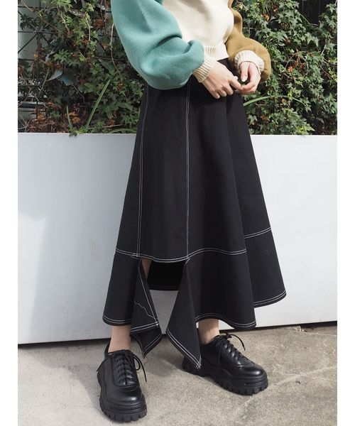 MURUA（ムルーア）の「ヘムカットフレアスカート【ベイカースカート】（スカート・レディース・ブラック/ベージュ/カーキ・FREE）」の2枚目の写真