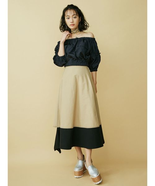 MURUA（ムルーア）の「ヘムカットフレアスカート【ベイカースカート】（スカート・レディース・ブラック/ベージュ/カーキ・FREE）」の4枚目の写真