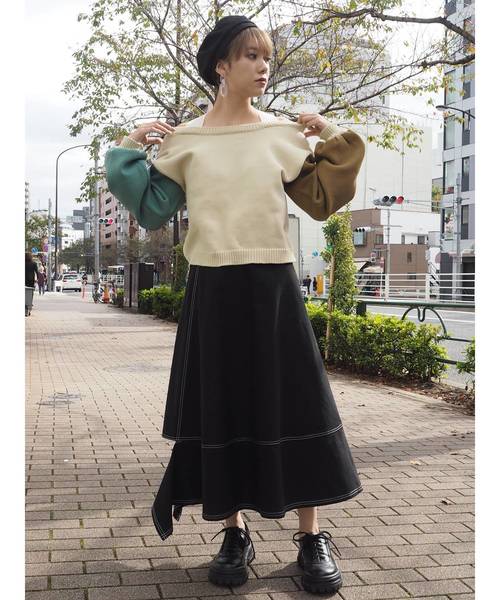 MURUA（ムルーア）の「ヘムカットフレアスカート【ベイカースカート】（スカート・レディース・ブラック/ベージュ/カーキ・FREE）」の14枚目の写真