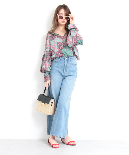 N.(N. Natural Beauty Basic)(エヌエヌナチュラルビューティーベーシック)の「パラツォデニム(デニムパンツ・レディース・ネイビー/ブルー/ホワイト・MEDIUM/SMALL)」の13枚目の写真