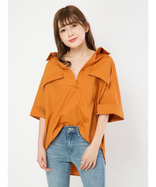 CECIL McBEE(セシルマクビー)の「バックレーススキッパーシャツ(シャツ/ブラウス)」|オレンジ