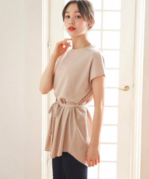 Heather（ヘザー）の「ワッフルノースリーブチュニック 849121（Tシャツ/カットソー・レディース・ブラック/ベージュ/アイボリー・FREE）」の3枚目の写真
