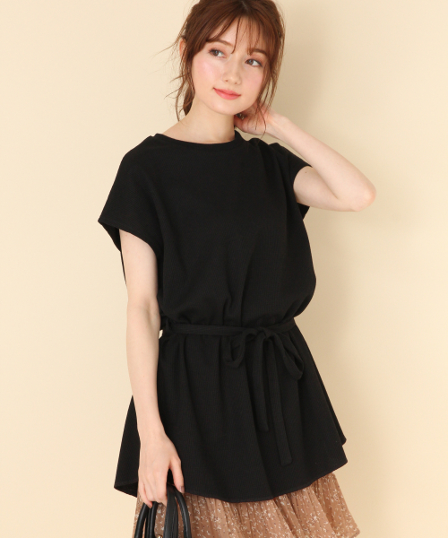 Heather（ヘザー）の「ワッフルノースリーブチュニック 849121（Tシャツ/カットソー・レディース・ブラック/ベージュ/アイボリー・FREE）」の2枚目の写真