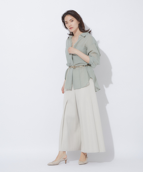 qualite（カリテ）の「シアーポケットシャツブラウス（シャツ/ブラウス・レディース・アイボリー/キャメル/モスグリーン・38）」の4枚目の写真