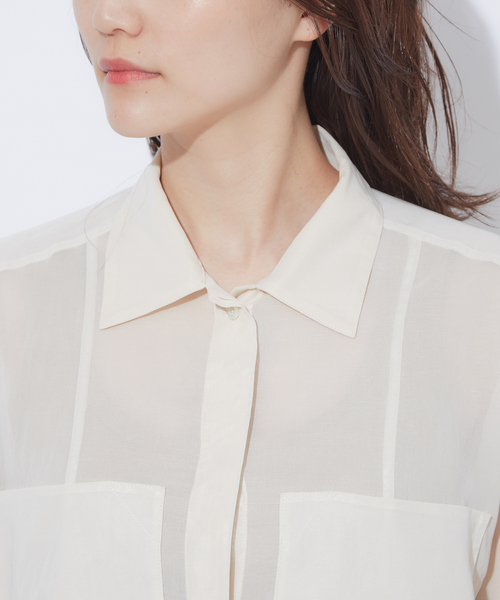 qualite（カリテ）の「シアーポケットシャツブラウス（シャツ/ブラウス・レディース・アイボリー/キャメル/モスグリーン・38）」の12枚目の写真