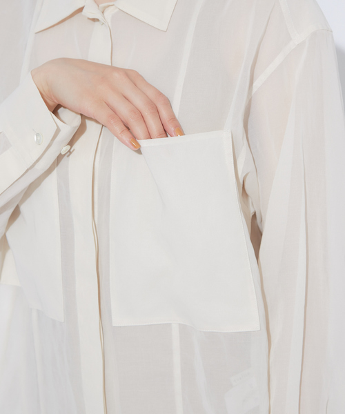 qualite（カリテ）の「シアーポケットシャツブラウス（シャツ/ブラウス・レディース・アイボリー/キャメル/モスグリーン・38）」の7枚目の写真