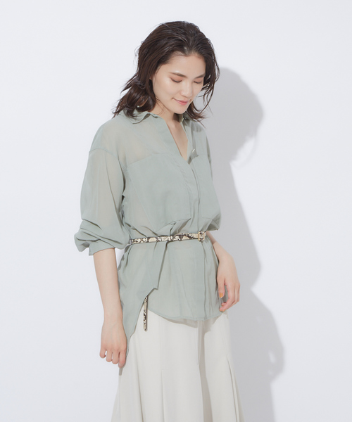 qualite（カリテ）の「シアーポケットシャツブラウス（シャツ/ブラウス・レディース・アイボリー/キャメル/モスグリーン・38）」の14枚目の写真