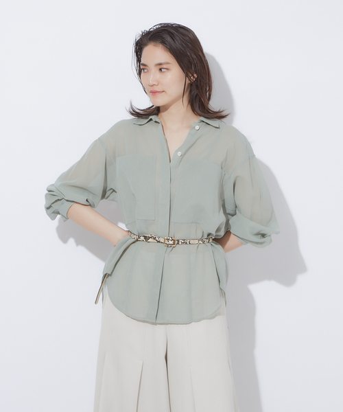 qualite（カリテ）の「シアーポケットシャツブラウス（シャツ/ブラウス・レディース・アイボリー/キャメル/モスグリーン・38）」の18枚目の写真