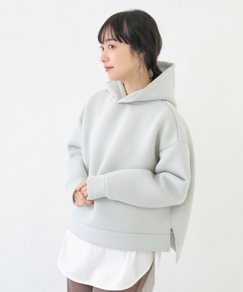 OUR ベージュ きれいめパーカー Honeys パーカー 「ハニさら・接触冷感・UVカット」きれいめ