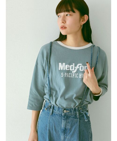 Ungrid（アングリッド）の「リンガーロゴ七分袖Tee（Tシャツ/カットソー・レディース・グレー/オフホワイト/ブルー・FREE）」の3枚目の写真