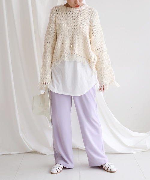 SLOBE citron.（スローブシトロン）の「SLOBE citron. ワイドフレアーカラーパンツ【手洗い可能】◆（その他パンツ・レディース・パープル/グリーン・38/36）」の15枚目の写真