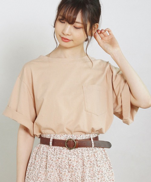 Crisp（クリスプ）の「ルーズポケットTシャツ（Tシャツ/カットソー・レディース・ベージュ/ブラック/カーキ/アイボリー・FREE）」の3枚目の写真