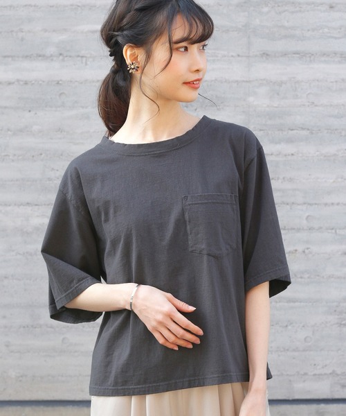 Crisp（クリスプ）の「ルーズポケットTシャツ（Tシャツ/カットソー・レディース・ベージュ/ブラック/カーキ/アイボリー・FREE）」の9枚目の写真