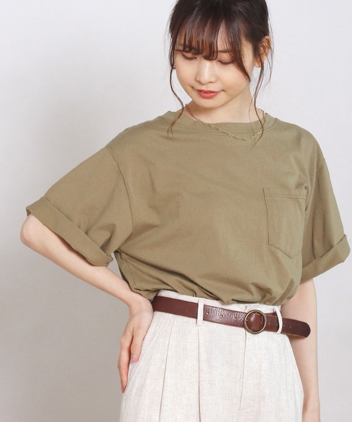 Crisp（クリスプ）の「ルーズポケットTシャツ（Tシャツ/カットソー・レディース・ベージュ/ブラック/カーキ/アイボリー・FREE）」の17枚目の写真