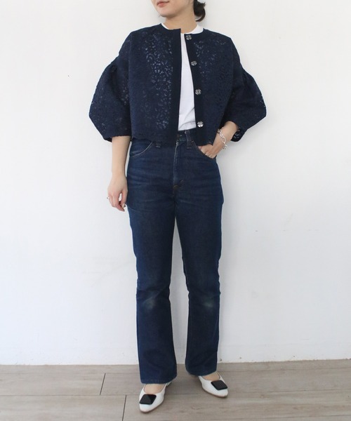 美品 マリリンムーン レース ミラノ リブ ジャケット ノーカラージャケット 美品 マリリンムーン レース ミラノ リブ ジャケット ノーカラー