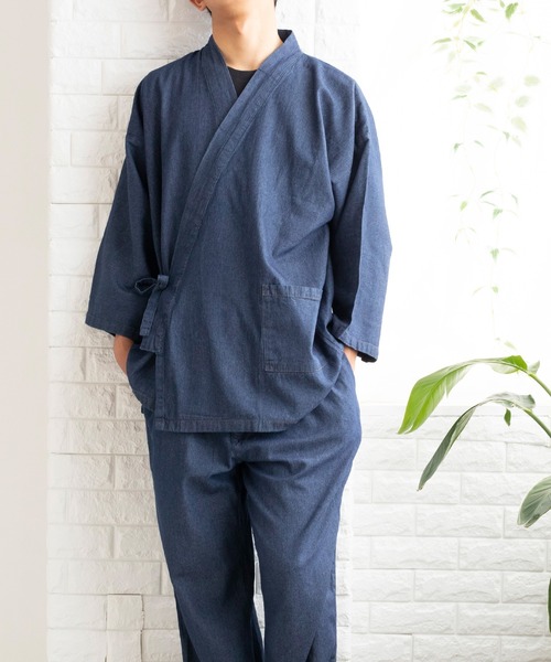 KYOETSU（キョウエツ）の「デニム作務衣（着物・メンズ・インディゴブルー/ライトブルー/ブラック・LL/M/L）」の8枚目の写真
