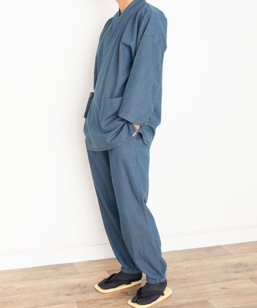 KYOETSU（キョウエツ）の「デニム作務衣（着物・メンズ・インディゴブルー/ライトブルー/ブラック・LL/M/L）」の5枚目の写真