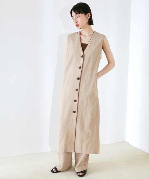 EMMA（EMMA CLOTHES）（エマ）の「【EMMA】リネン混パイピングノースリーブワンピース（ワンピース・レディース・ベージュ/ネイビー・FREE）」の21枚目の写真