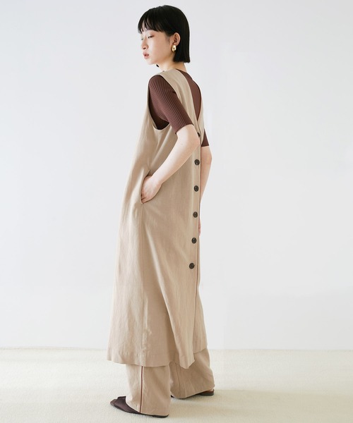 EMMA（EMMA CLOTHES）（エマ）の「【EMMA】リネン混パイピングノースリーブワンピース（ワンピース・レディース・ベージュ/ネイビー・FREE）」の14枚目の写真