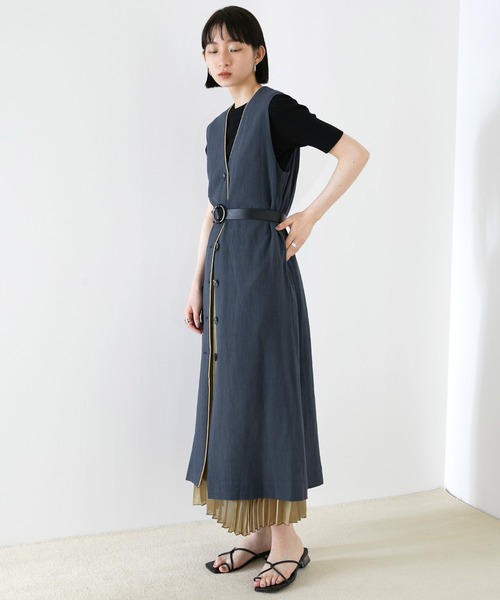 EMMA（EMMA CLOTHES）（エマ）の「【EMMA】リネン混パイピングノースリーブワンピース（ワンピース・レディース・ベージュ/ネイビー・FREE）」の11枚目の写真