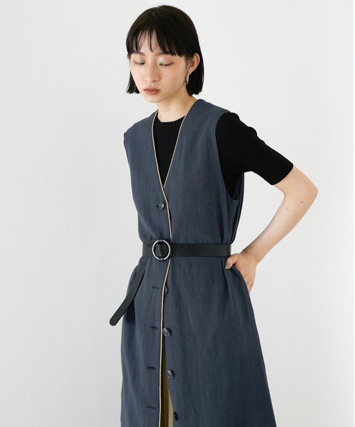 EMMA（EMMA CLOTHES）（エマ）の「【EMMA】リネン混パイピングノースリーブワンピース（ワンピース・レディース・ベージュ/ネイビー・FREE）」の19枚目の写真