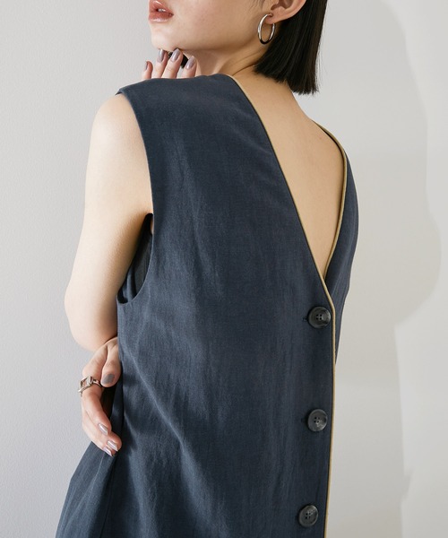 EMMA（EMMA CLOTHES）（エマ）の「【EMMA】リネン混パイピングノースリーブワンピース（ワンピース・レディース・ベージュ/ネイビー・FREE）」の12枚目の写真