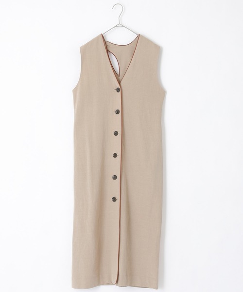 EMMA（EMMA CLOTHES）（エマ）の「【EMMA】リネン混パイピングノースリーブワンピース（ワンピース・レディース・ベージュ/ネイビー・FREE）」の7枚目の写真