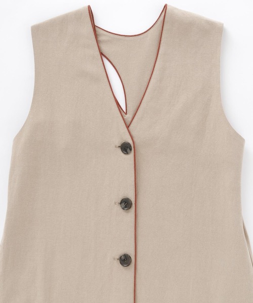 EMMA（EMMA CLOTHES）（エマ）の「【EMMA】リネン混パイピングノースリーブワンピース（ワンピース・レディース・ベージュ/ネイビー・FREE）」の6枚目の写真
