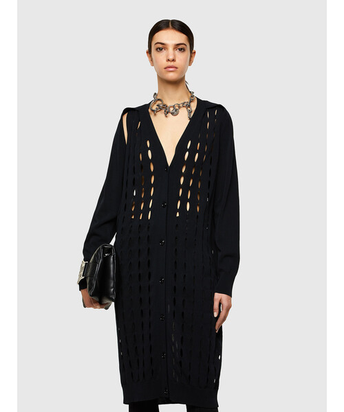 DIESEL（ディーゼル）の「レディース ニット ロングカーディガン シースルー コットン（カーディガン/ボレロ・レディース・ブラック/ライトグリーン・MEDIUM/LARGE/X-SMALL/SMALL）」の3枚目の写真