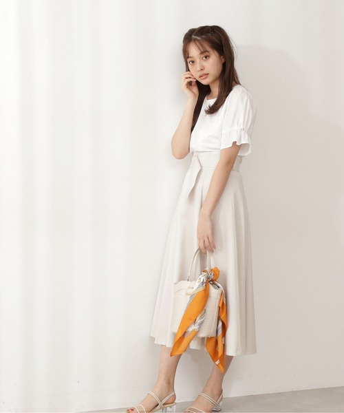 PROPORTION BODY DRESSING（プロポーションボディドレッシング）の「【堀田茜さん着用 美人百花6月号 掲載商品】《ベルト付フレアスカート / 1211120503》（スカート・レディース・ライトグリーン/オフホワイト/ブルー・MEDIUM/SMALL）」の4枚目の写真