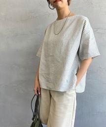 【人気】オーシバル　リネン100% リネンボーダーブラウス　ネイビー　麻　上品 人気】オーシバル リネン100% リネンボーダーブラウス ネイビー