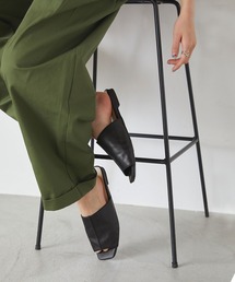 forksy. | 【forksy.】サテン/麻風素材/スムースレザーレザーオープントゥパイピングサンダル(サンダル)