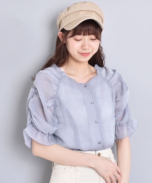 MAJESTIC LEGON（マジェスティックレゴン）の「シャーベットカラーブラウス（シャツ/ブラウス・レディース・オフホワイト/ピンク/ブラウン/ライトグリーン/ブルー・SMALL/MEDIUM）」の10枚目の写真