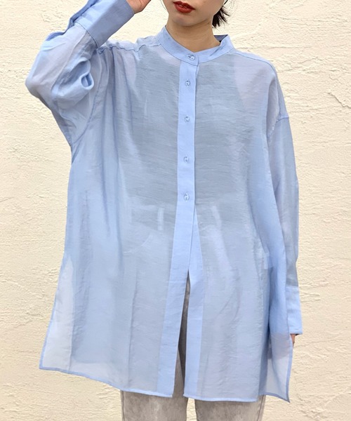 CIAOPANIC(チャオパニック)の「シアーバンドカラーシャツ(シャツ/ブラウス・レディース・グリーン/サックスブルー/イエロー・FREE)」の6枚目の写真